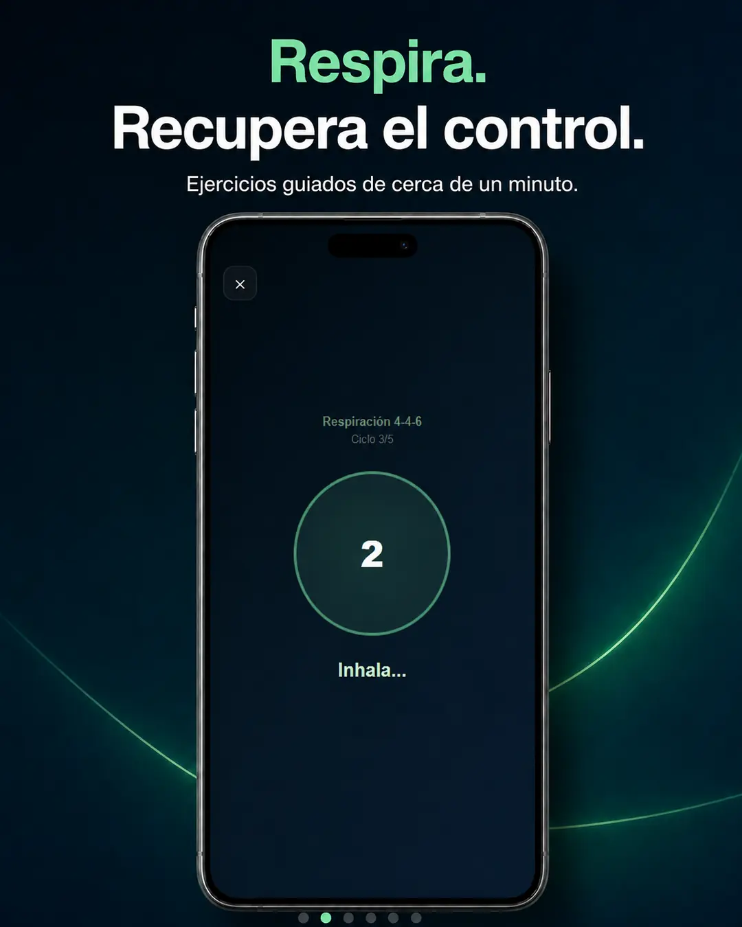 Ejercicio de respiración 4-4-6 de Yo No Fumo con contador circular e indicación para inhalar